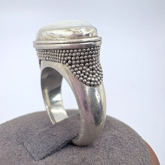 VTG Sterling Silver 925 Mother of Pearl Bezel Set Statement Ring Size 6.75 - Picture 4 of 8